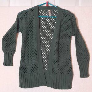 SO Girls Soft Open Front Mesh Crochet Cardigan Sweater Sage Olive Green, Size 7